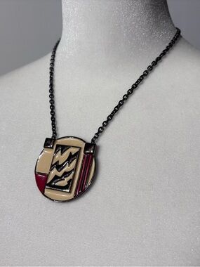 VTG Monet "Directives" Red Black Cream Enamel Pendant Necklace 17" MODERNIST